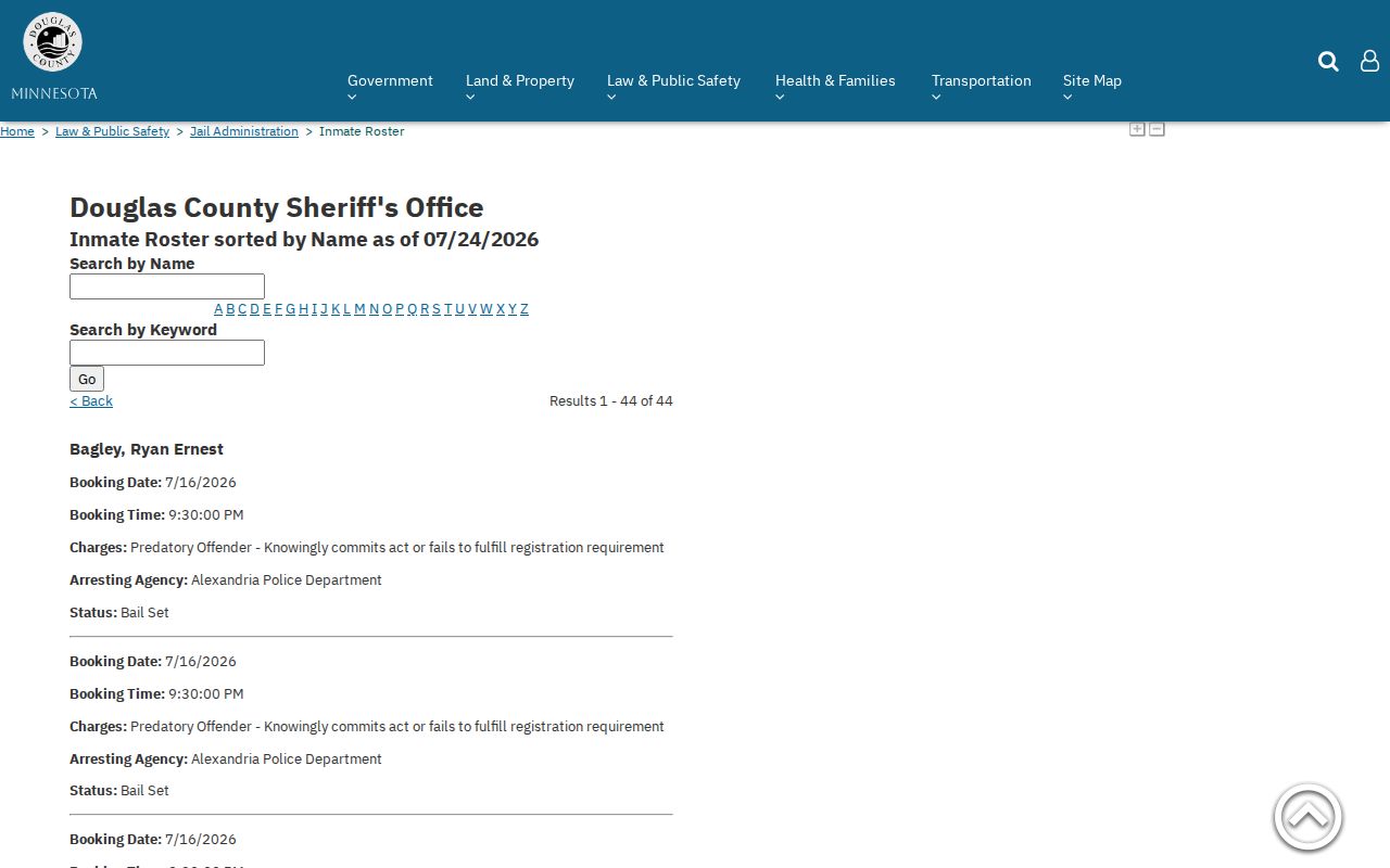 Douglas County active inmate roster without released inmate mugshots
