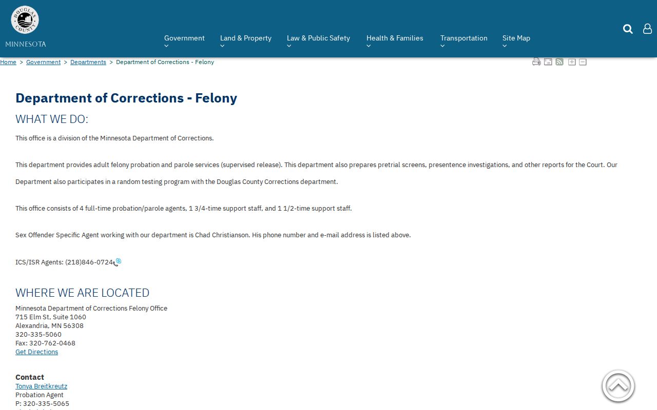 Douglas County adult felony parole and probation office information