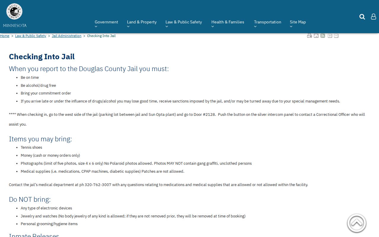 Douglas County jail release start and blackout periods