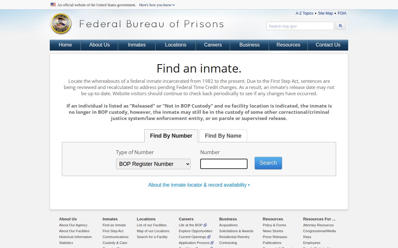 Federal BOP release locator for a Douglas County federal case