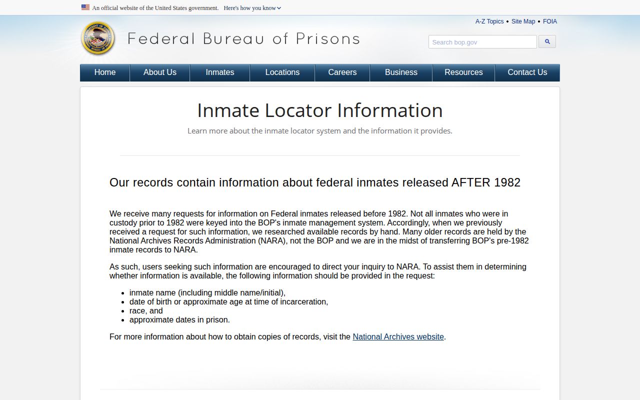BOP explanation of a past federal release date and no facility