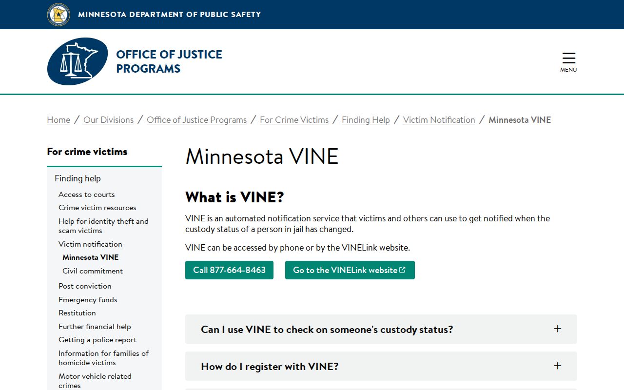 Minnesota VINE county jail coverage for Douglas County release alerts